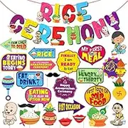 25 Pcs Annaprasanam Photo Booth Props with 1 Set Rice Ceremony Banner/Annaprashan Decoration Items/Rice Ceremony Decorations Items/Baby Photoshoot Props for Rice Ceremony