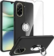 LYZXMY Case for Xiaomi Redmi A5 4G/Xiaomi Poco C71 (6.88 Inches) Black Case + Rotating Ring Holder + Tempered Glass Screen Protector