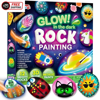 JOYIN 12 Rock Painting Kit- Glow in the Dark, 43 Pcs Arts and Crafts for Kids Ag