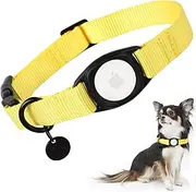 Babole Pet AirTag Dog Collar Yellow for Small Puppy Dog,11 Colors,Nylon Integrated GPS Pet Collar with Durable Snap Buckle,Dog Tracker for Apple iphone, Medium Large Boy&Girl&Female Dog(S)