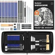 Shuttle Art Sketching Pencils and Drawing Set, 37 Pack Sketch Pad and Pencils Set in Sturdy Zipper Case with Charcoal Pencils and Sketch Books, Professional Sketch Drawing Pencils for Artists, Adults