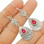 Natural Treated Ruby 925 Sterling Silver EarRing 2 1/5'' Long @B6-7