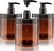 Hethyo Pump Bottle Dispenser 3 Pcs 600ml/20oz Refillable Plastic Pump Bottles Wide Mouth Jar Style BPA Free Empty Pump Bottles Bathroom Shower Containers for Lotion Shampoo Conditioner (Brown)