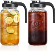 Glass Pitcher with Lid - 2 Quart Mason Jar Pitcher with Filter Lid Set of 2