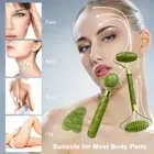 Jade Roller & Gua Sha Scraper Jade Stone Set Beauty Roller Facial Massager S4B7