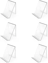 DACUAN Acrylic Book Stands, 6Pcs Clear Book Holder, Acrylic Sign Holder with Vertical Slanted Back, Clear Tablet Holder for Displaying Pictures, Books, Music Sheets