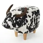 Noble House Ottoman 14?x 14? Specialty Accent Wood Cow Patterned Black+White