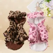 Leopard Print Dog Hoodie – Soft Fluffy Zip-Up Sweater for Small Dogs Warm Coat