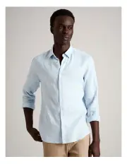 [Blaq] Leo Linen Long Sleeve Relaxed Shirt in Light Blue