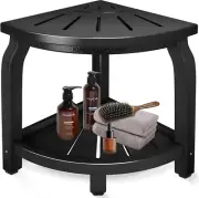 Bamboo Corner Shower Stool for Shaving Legs Foot Rest, Waterproof Bath Bench Sea