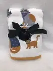 Broomstick & Cauldron Halloween Hand Towels Set of 2 Cats White/Orange/Gray NEW