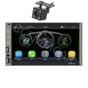 2Din Car Radio Player Touch Screen CarPlay Mirror Link Interior W/4LED Rear Cam