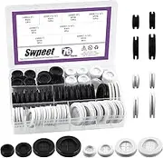Swpeet 76Pcs 4 Sizes 5/8" 13/16" 1" 1-3/16" Black/White Double Sided Rubber Grommet Kit, Round Rubber Plug Hole Grommets Firewall Solid Closed Hole Plug Rubber Gasket for Auto Car Wire Cable