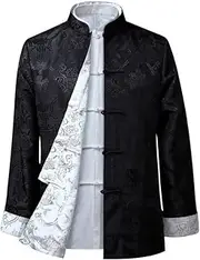 [NTWSHS] Chinese Clothing Kung Fu Jacket Clothing - Chinese Truly Reversible Tang Suit Traditional Ancient Costume Tai Chi Long Sleeve Both Sides Arel Clothin(Black,X-Large)