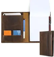 Contacts Full Grain Leather Portfolio for Men Legal Pad Padfolio Folder Binder Organizer Notebook Holder Fit 7.9" iPad and A5 Size Document