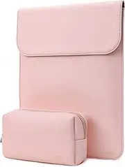 MOSISO Laptop Sleeve Compatible with MacBook Air 13 M3 A3113 M2 A2681 M1 A2337 A2179 A1932/Pro 13 M2 M1 A2338 A2251 A2289 A2159 A1989 A1706 A1708, Faux Suede Leather Case with Small Bag, Pink