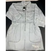 OneTeaspoon NWT Olivia Denim Dress Zipper Front Slit Distressed Blue Latte XL