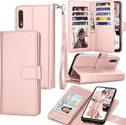 Galaxy A70 Case, Galaxy A70 Wallet Case, Luxury Cash Credit Card Slots Holder Carrying Folio Flip PU Leather Cover [Detachable Magnetic Hard Case] & Kickstand Compatible Samsung Galaxy A70 [Rose Gold]