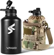 64Oz Tactical Water Bottle - Half Gallon Stainless Steel Insulated Water Bottle, Metal Military Bottle with Rugged, Removable Sleeve Tactical Carrier Bag for Hiking Camping Hunting