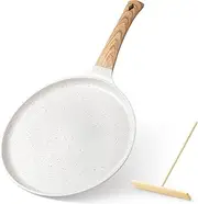 Crepe Pan, XICEN 28 cm Nonstick Dosa Tawa with Spreader, for All Stove, Tortilla Pan with Detachable Handle (Cream White)