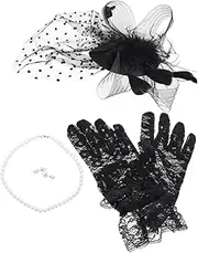 [BESTYASH] Mesh Headband Belt Tea Party Hats and Gloves Jewelry Bride Wedding Hair Accessories Comb Veils Sequins Decoration Headbands Hair Accessory for Sleeves White
