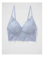 [Aerie] Show Off Eyelash Lace Padded Push Up Triangle Bralette in Monaco Blue