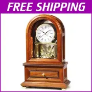 Vintage Wooden Table Anniversary Clock with Revolving Pendulum & Silent Quartz
