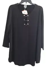 Anne Klein Ladies Black Top Gold Buttoned Chains Size 3X NWT