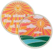 1 Year Sobriety Chip | Sunlight of The Spirit AA Coin Recovery Gift Affirmation Token | Glow in The Dark Gold Plated Medallion