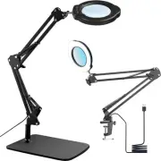 15X Magnifying Glass Desk Lamp with Base and Clamp, 5 Color Modes, 10 Steples...