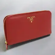Used Prada Long Wallet Round Zipper Ladies Brand Saffiano Leather Zip Around 1Ml
