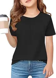 [Haloumoning] Girls Pleated T Shirts Kids Summer Short Sleeve Fashion Tops Tees 5-14 Years
