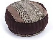 Zafu Meditation Cushion, Kapok Filling, Brown, 34 x 15 cm, Thai Pattern