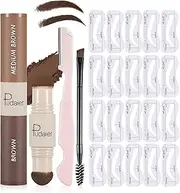 Hinourisha Medium Brown and Brown Eyebrow Stamp Stencil Kit with 20 Reusable Eyebrow Stencils, Brush, Eyebrow Razor, Brow Stamping Shaping Kit Long Lasting Waterproof Tinting Definer Brow Powder