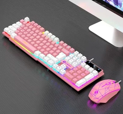 Wired Mechanical Rgb Pink Keyboard And Mouse Combo