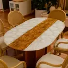 Oval Petrified Wood & White Agate Dining Table –Gemstone Center Table or Counter