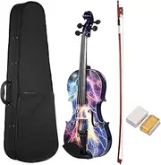 BHCASE Full Size 4/4 Acoustic Violin Spruce WoodMaple Back & Scroll & Fingerboard with Carry Case Bow Rosin for Kids Students Beginners