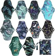 10PCS 10 Inch Regular Reusable Washable Charcoal Bamboo Cloth Mama Menstrual Sanitary Pad+1PC Wet Bag