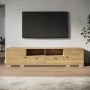 ELEGANT TV Cabinet Entertainment Unit in Oak 180cm with 2 Open Storage & 4 Closed Storage