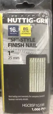 HUTTIG-GRIP 16 Ga SF-Style Finish Nail 1” 25mm Long Electro-Galv 1000 Box