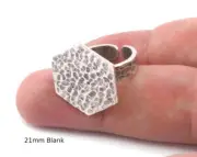 Hexagonal Hammered Adjustable Ring Blank - Antique Silver Plated Brass 21mm 4946
