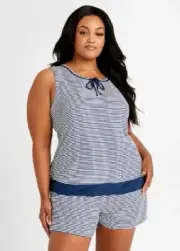 NWT ELLEN TRACY SOFT & STRETCHY STRIPED 2 PC TOP & SHORTS PAJAMA SET $50 3X 3XL