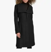 Kenneth Cole Women's Crimped Boucle Wool Coat with Oversized Wing Collar Size M