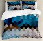 Winter Duvet Cover Set with Pillow Shams Geometric Puzzle Blurry Print