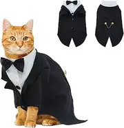 DENTRUN Cat Tuxedo, Cat Wedding Outfit, Cat Outfit for Birthday Festival, Formal Cat Puppy Tuxedo Bandana with Bow Tie Costume, Dog Valentines Outfit Cosplay for Cat And Puppy