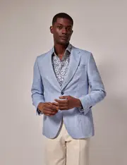 Hawes & Curtis Light Blue Herringbone Linen Italian Tailored Suit Jacket- 1913 Collection