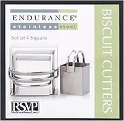 RSVP International Endurance Square Biscuit Cutters - Stainless Steel, Set of 4 | Nest for Easy Storage | for Cutting Thick or Thin Dough | Professional | Dishwasher Safe, Ribbed, Multi Color