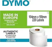 DYMO Authentic LW Extra Large Shipping Labels for LabelWriter 4XL Label Maker/Printer | 104mm x 159mm | Roll of 220 | Black Print on White