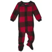 New! The Children's Place Black & Red Fleece Checkered One Piece Pajama - 0-3 M