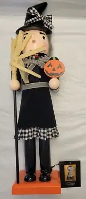 Cynthia Rowley Curious Halloween Nutcracker Witch Holding Pumpkin & Broom 14in